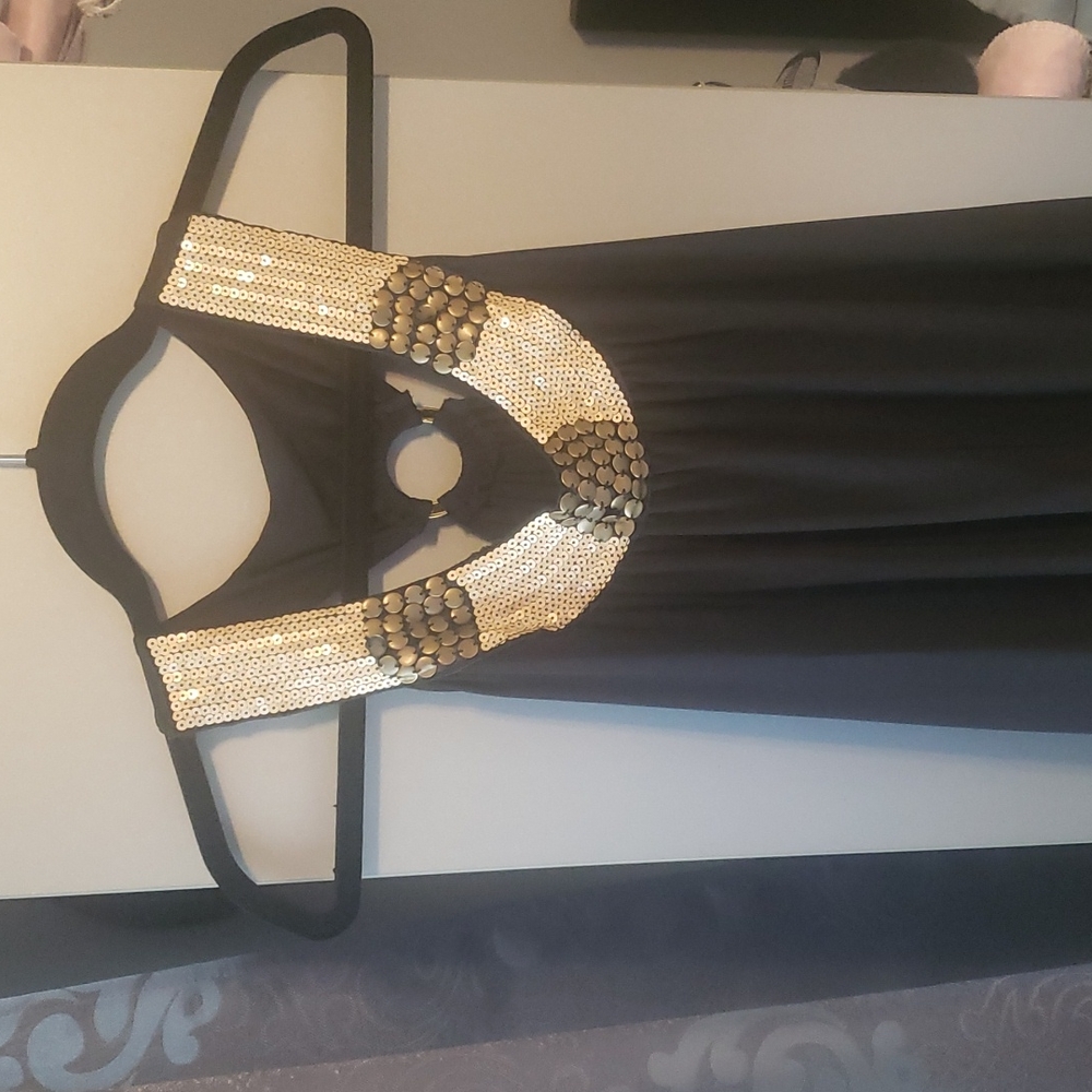 Black minidress with gold beaded neckline sz small